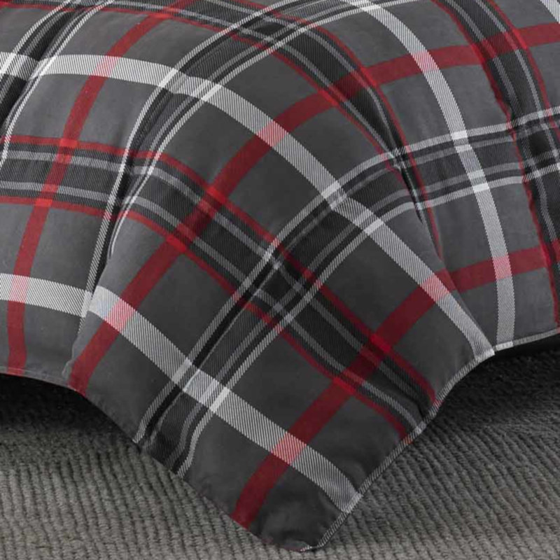 Eddie Bauer Willow Plaid Down Alt Grey Reversible Comforter Set, King Comforter + 2 Shams