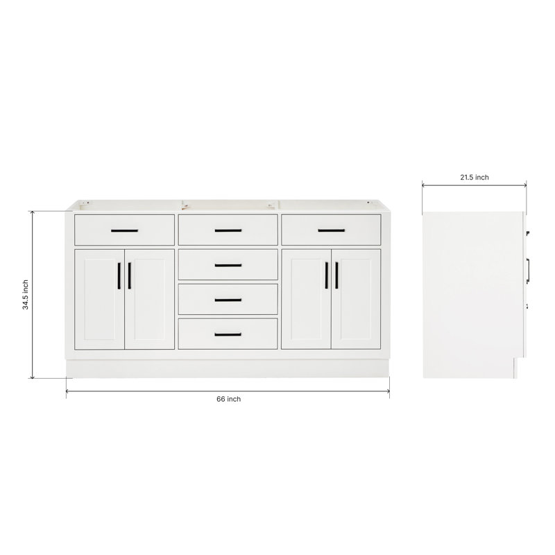 Hepburn 66'' Double Bathroom Vanity Base Only, White, Matte Black