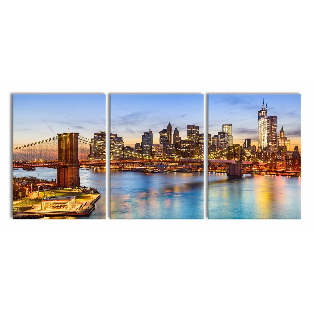 3-tlg. Leinwandbilder-Set Ansicht der Brooklyn Bridge