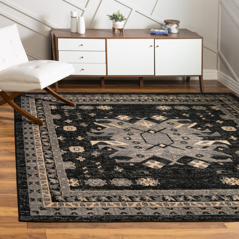 Tapis noir Eesi Southwestern, Carré 8 pi