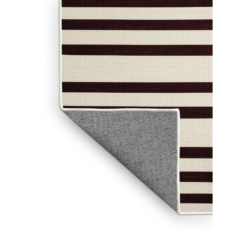 Tapis beige à rayures horizontales lavable à la machine, Carré 4 pi