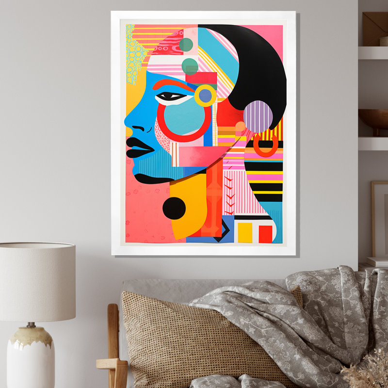 "Pop Art déconstruit, portrait de femme rétro", reproduction d'art sur toile, Cadre simple blanc