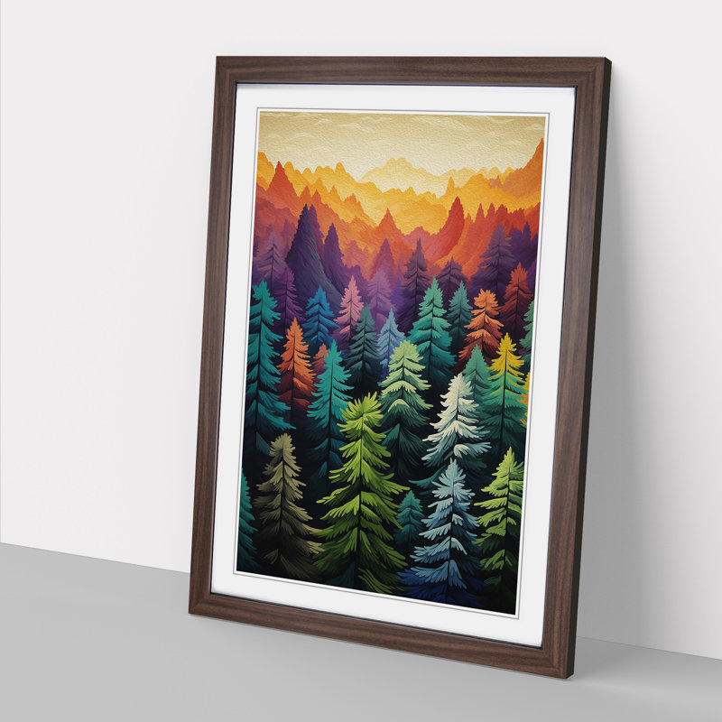 Pine Tree Colour Field - Single Picture Frame Print on Wood, Walnut Framed, 64cm H x 46cm W x 2cm D