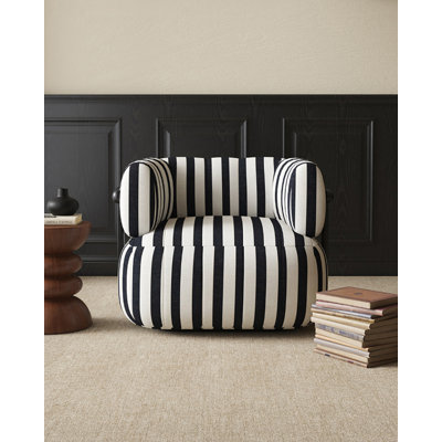 Fauteuil d'appoint moderne et minimaliste en tissu rayé noir et blanc avec structure en acier au carbone pour le salon