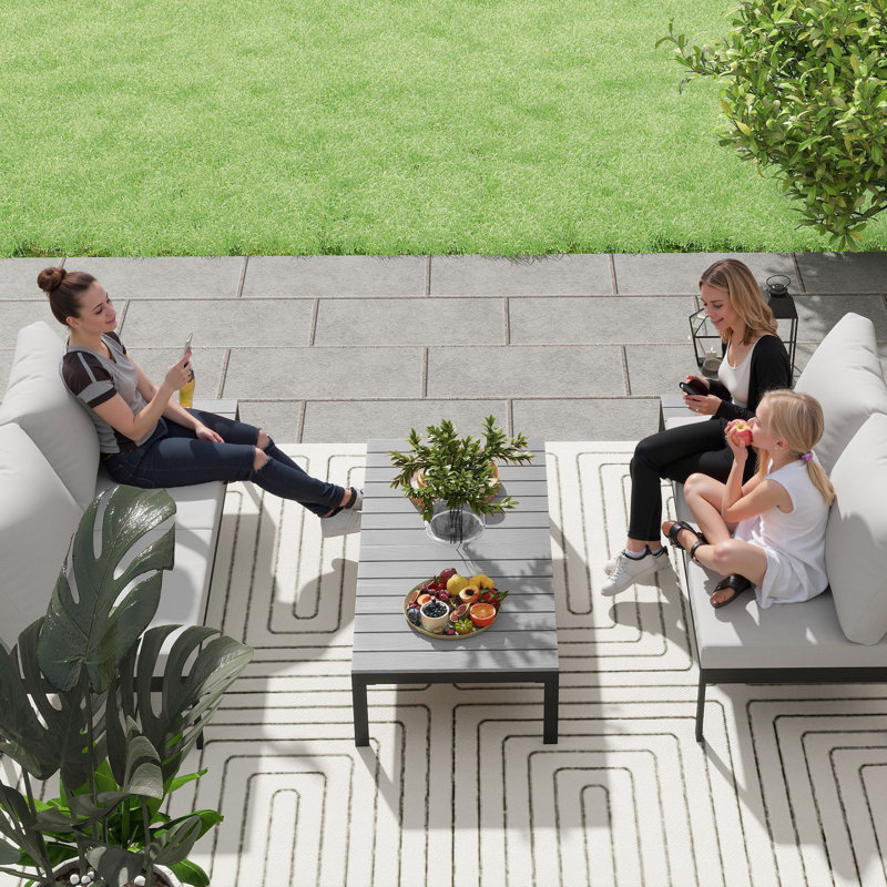 Outsunny 4 Piece L Shaped Garden Furniture Set 4 Seater Corner Sofa, Grey/Black