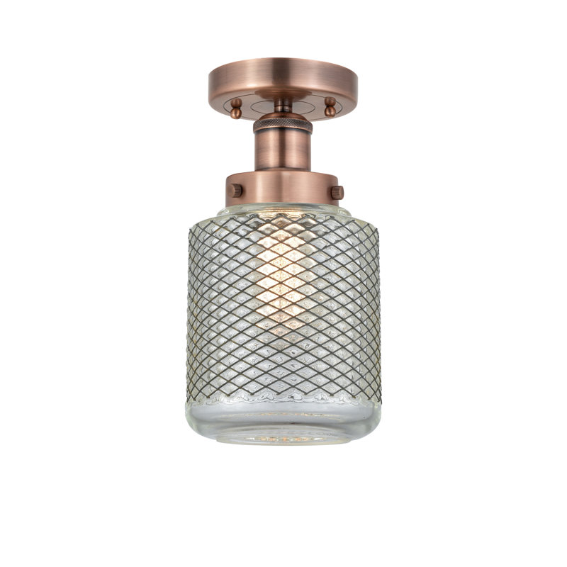 Dore Glass Semi Flush Mount, Antique Copper