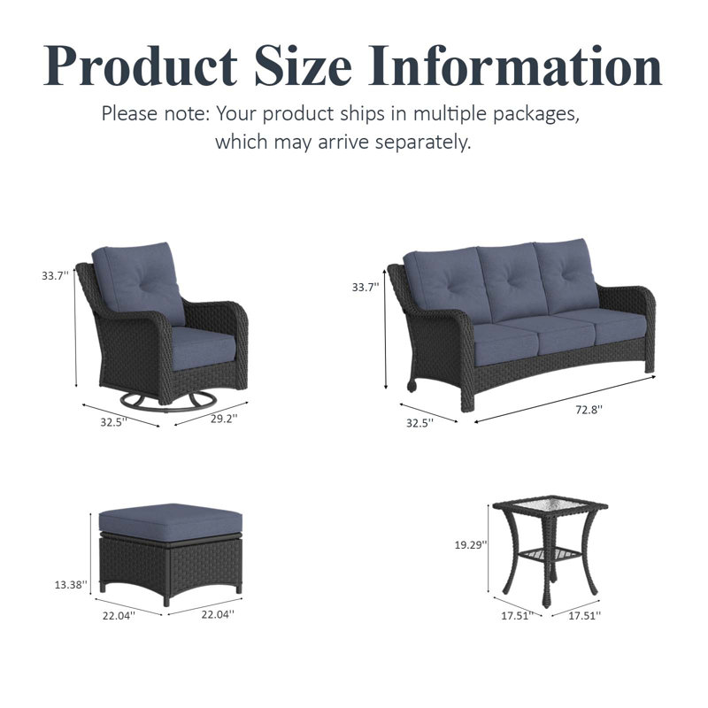  7 Piece Wicker Outdoor Furniture Set with 6-inch Comfy Cushions, High Back Patio Furniture Set with Swivel Rocking Chairs and Side Table