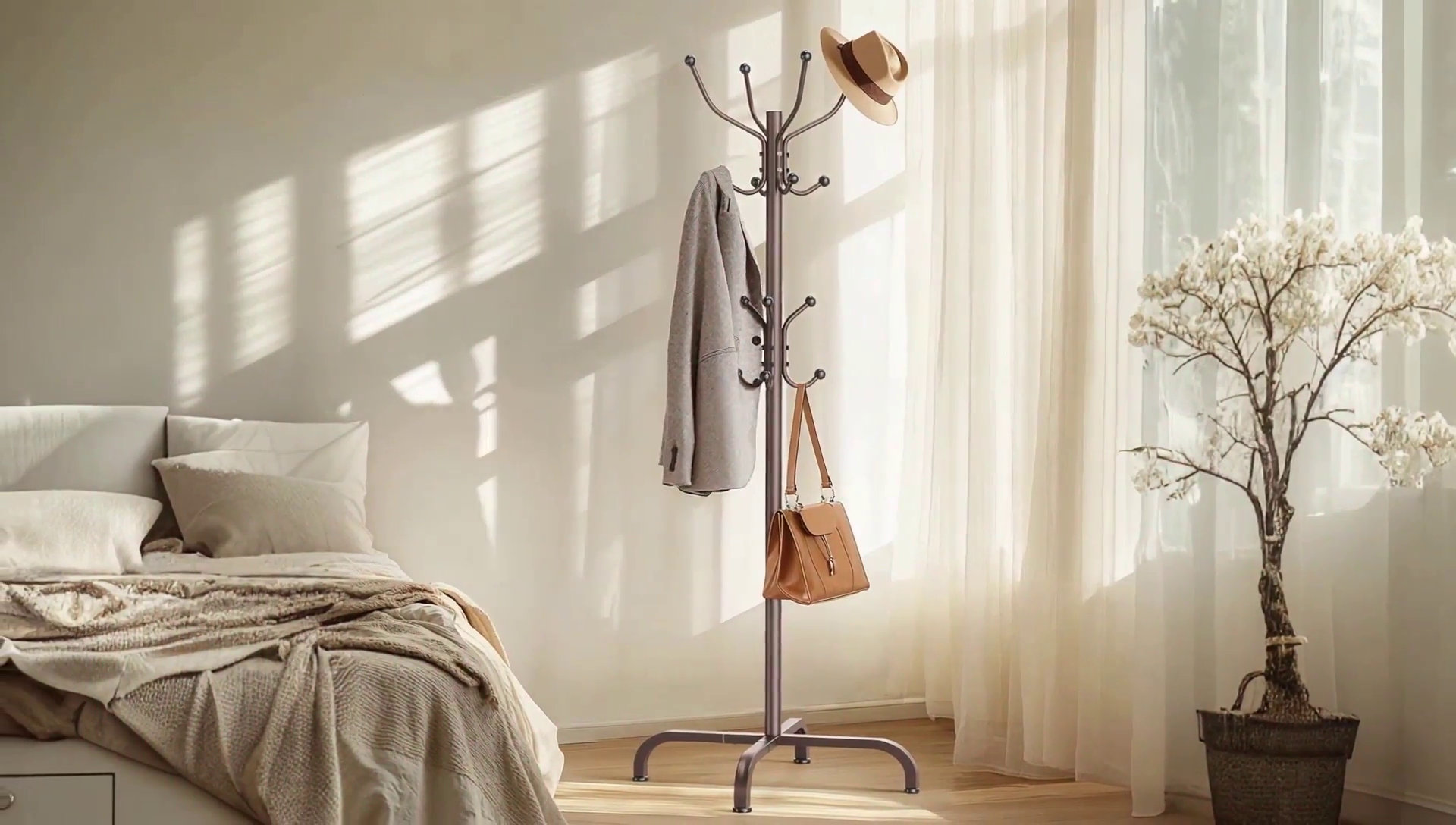 Charlton Home® Freestanding coat rack-14 Hook Coat Rack，Steel