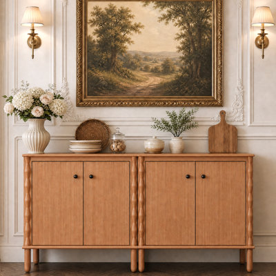63" Sideboard with Soft-Close Doors & Hidden Cord Storage,Walnut