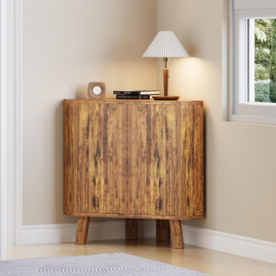 Farmhouse Corner Storage Cabinet, Industrial 3-Tier Wooden Organizer with Adjustable Shelf, Freestanding End Table Cupboard for Living Room, Bedroom, by WFX Utility