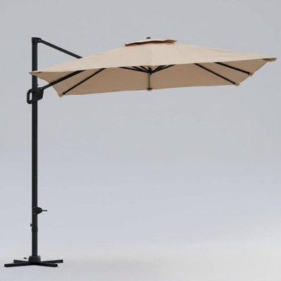 10x10 ft Square Offset Cantilever Patio Umbrella – 360° Rotation, UV Protection, Wind Resistant up to 46mph, Easy Tilt, Heavy Duty Frame
