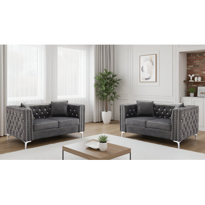 Lyon Velvet Gray Loveseat Set Of 2