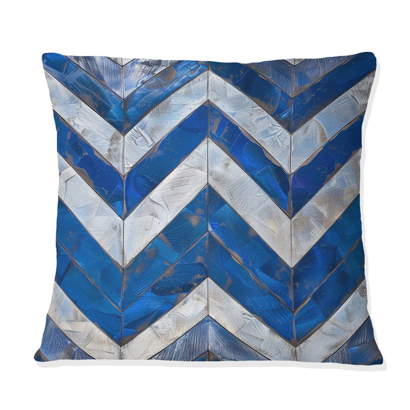 Coussin bleu Midcentury Chevron II - Midcentury, H 16 po x l 16 po