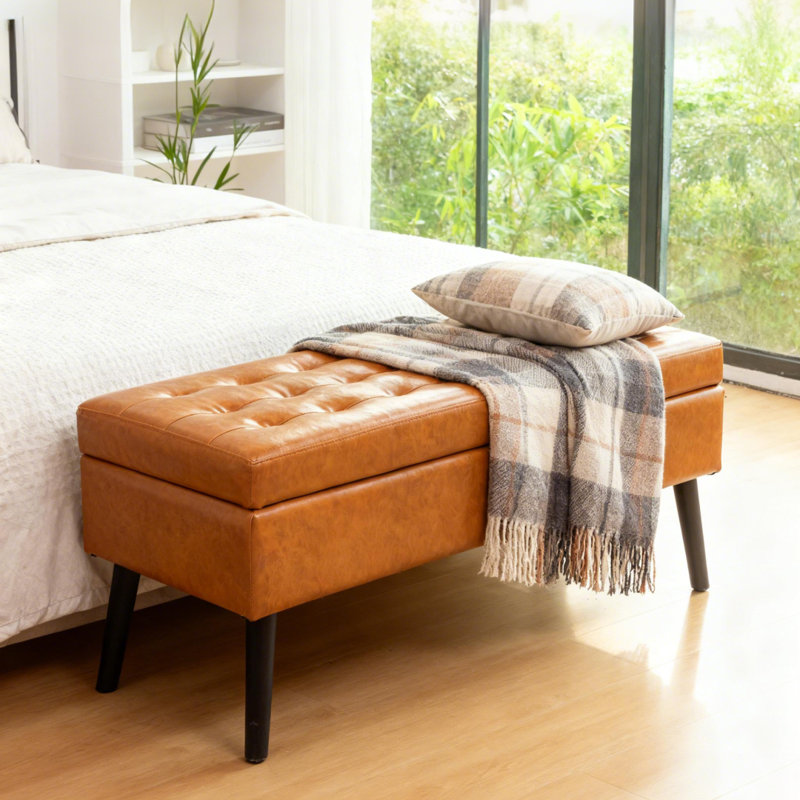 Banc capitonné avec rangement et capitonnage beige, 43,3 po Banc avec dessus relevable pour chambre et entrée, Noir
