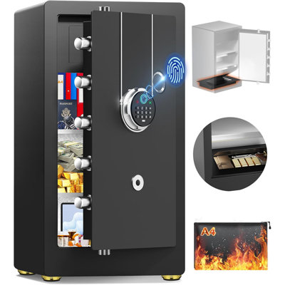 6.0 Cuft Extra Large Biometric Fireproof Safe Box, Home Safes Water Fireproof, Large Document Safe With Bottom Hidden Box, Keypad, Anti-Theft Dual Alert, Mute Mode, Safe for Home Business Office USE