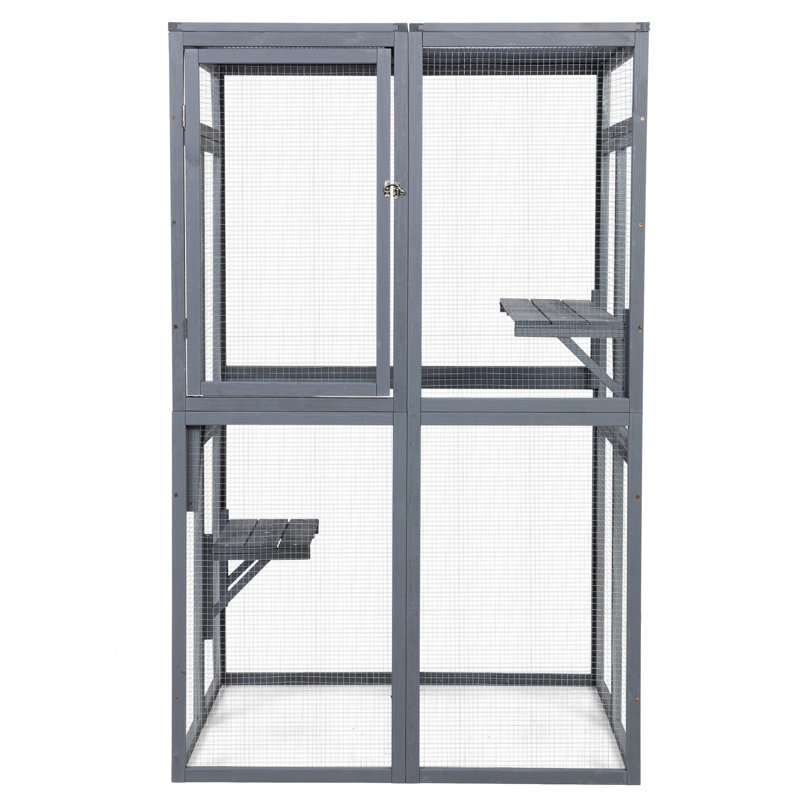 Maison d'extérieur pour chat avec plateformes sécurisées et pare-pluie relaxant gris, 62.45" H x 39.18" W x 32.52" D, Gris