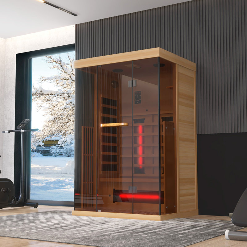 1-2 Person Infrared Sauna with 15-Minute Pre-Warmup – Home Far Infrared Sauna Featuring 7 Color Chromotherapy Lighting and Full-View Tempered Glass, Plus 2-in-1 Towel Holder