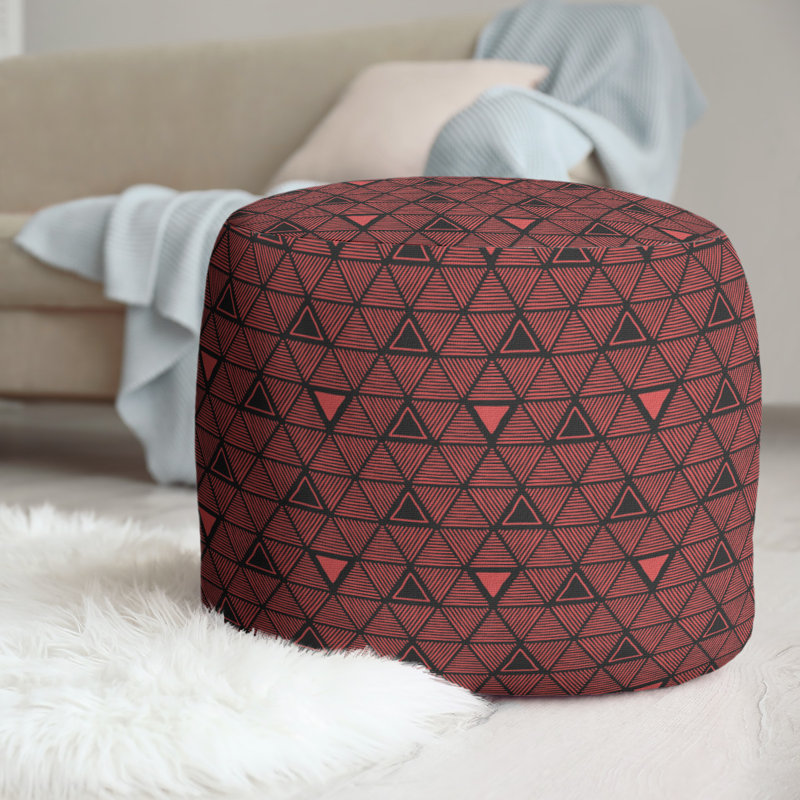 Upholstered Pouf, Dark Red