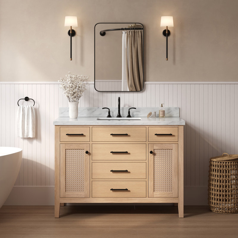 ARIEL Broeder Single Sink Bathroom Vanity with Italian Carrara Marble Top, Rectangular, 49"