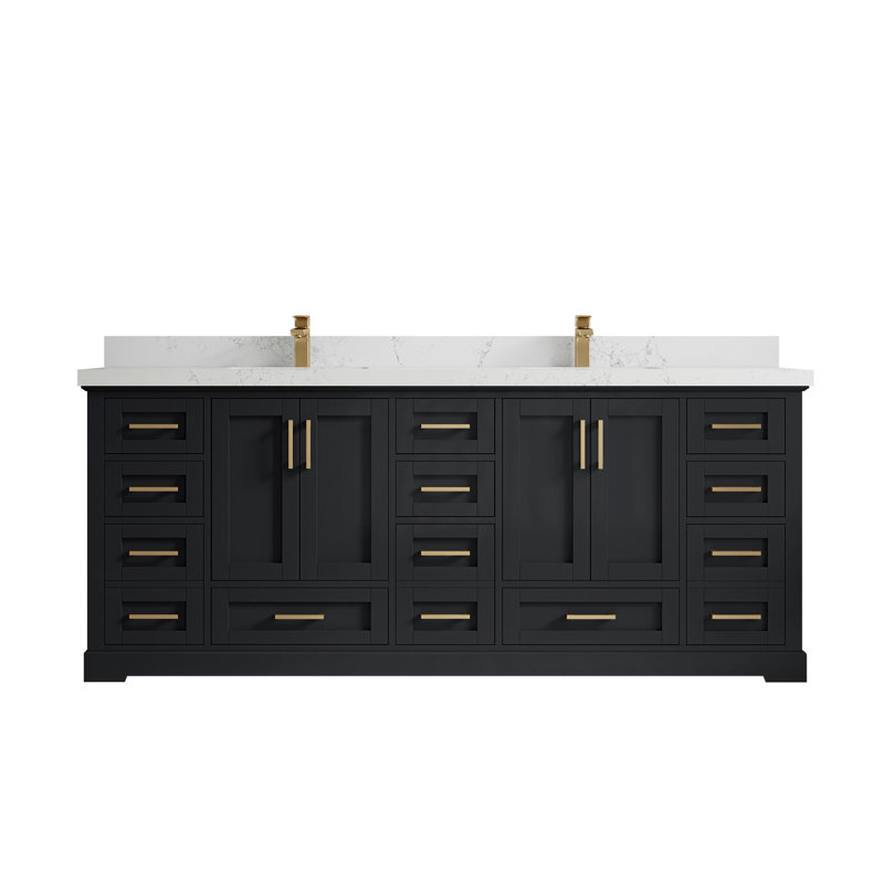 84 po Boston X P 22 po De meuble-lavabo double en fer forgé Quartz doré Calacatta, Empira blanc