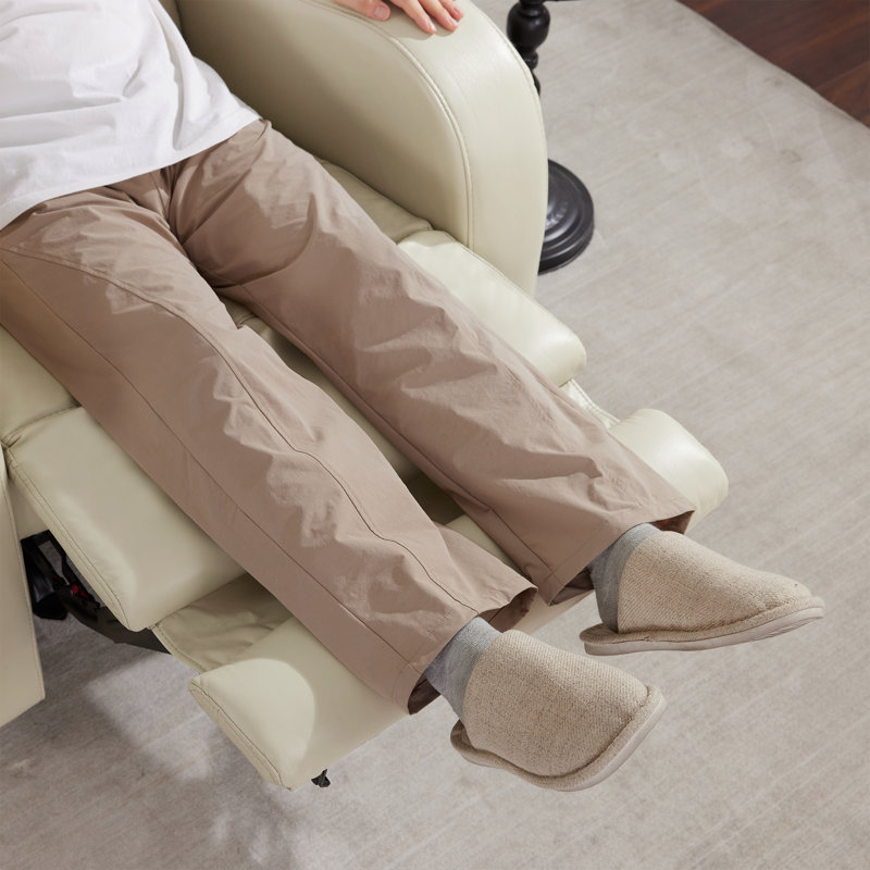 Triple Motor Rocker Power Recliner with Power Headrest & Extended Footrest, Infinite Position, Faux Leather, Cream White