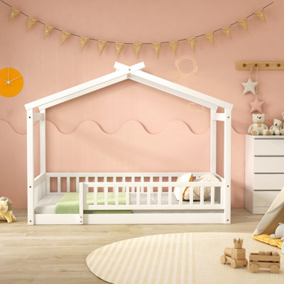 Cadre de lit en bois avec clôture pour enfants, adolescents, filles et garçons