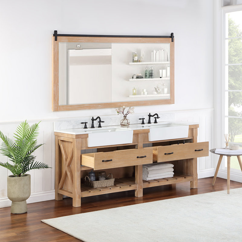 Villareal 72 " W Freestanding Standard Free Standing 2 Double Vanity Bathroom Vanity With Stone Top with Mirror