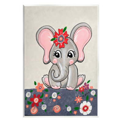 Art mural de bébé éléphant et fleurs par Michelle Gilsey