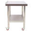 Table de préparation robuste en acier inoxydable avec dosseret et roulettes, tablette réglable