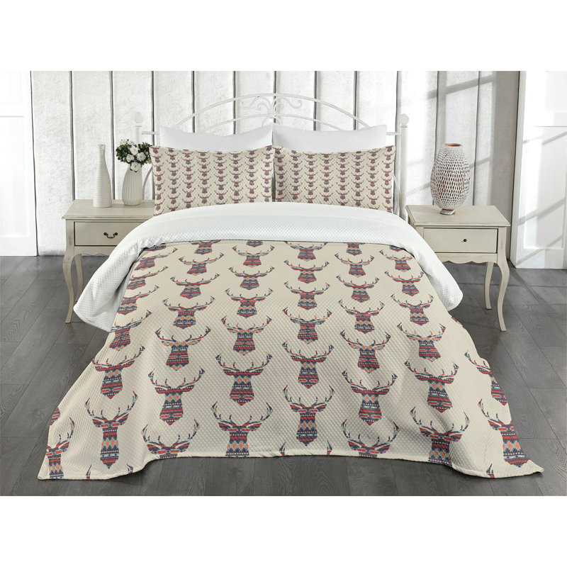 Ambensonne Deer Bedspread Multicolor, King Coverlet/Bedspread + 2 Pillow Shams