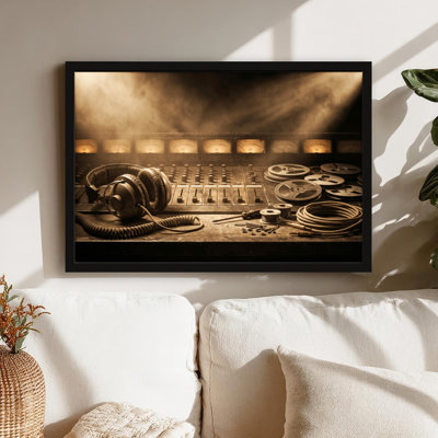 Art mural sur toile noir encadré pour le salon, la chambre à coucher, le bureau ou le vestibule - décoration murale décorative avec studio rétro