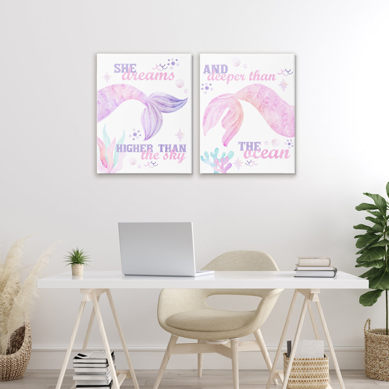 Ensemble de 2 toiles Mermaid Dreams Ocean & Sky, design par Kim Allen, H 20 po x l 16 po