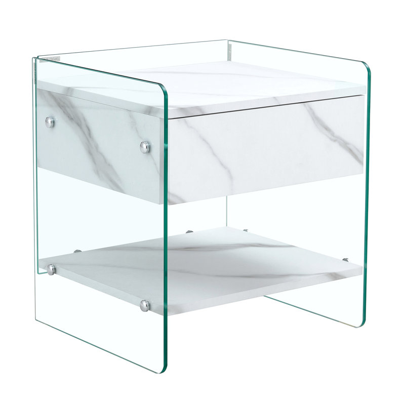 Glass Side Table With Drawers