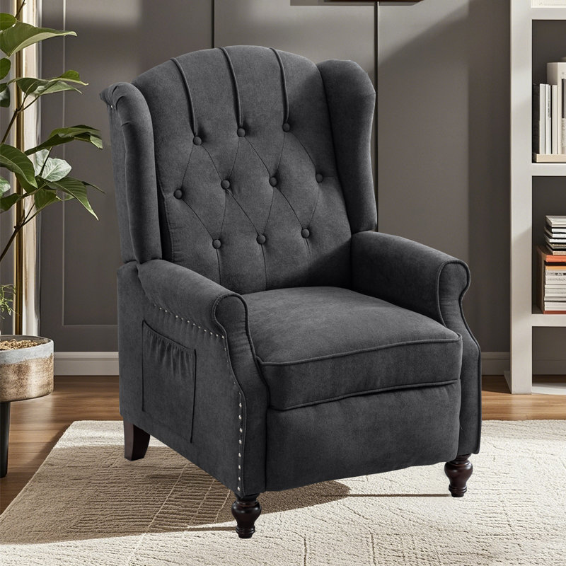 Fauteuil inclinable à accoudoirs avec massage et accents de chaleur avec garniture cloutée Amid, Gris foncé