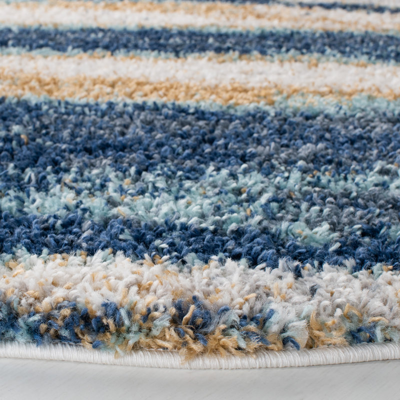 Tapis bleu marine / ivoire à motif abstrait Araya, Rond 5 pi 3 po