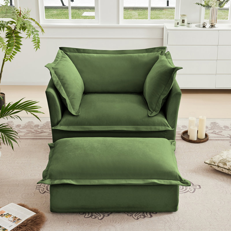 Ensemble de fauteuils confortables à assise profonde avec repose-pieds pour la détente dans le salon, Green