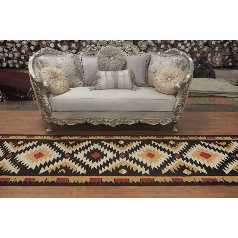 Tapis de couloir oriental géométrique en laine Kilim 3 x 13