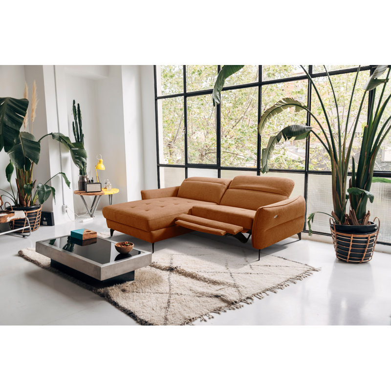 Morpeth Power Reclining Upholstered Corner Sofa in Chenille Fabric with Adjustable Headrests, Left Hand Facing, Orange