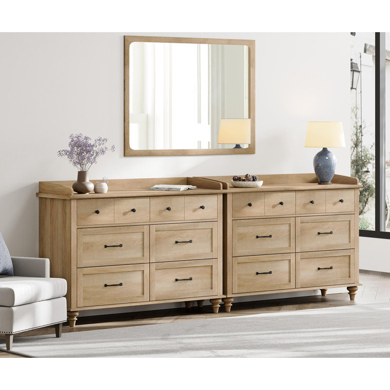 Farmhouse Dresser With 12 Drawers For Bedroom, Oak