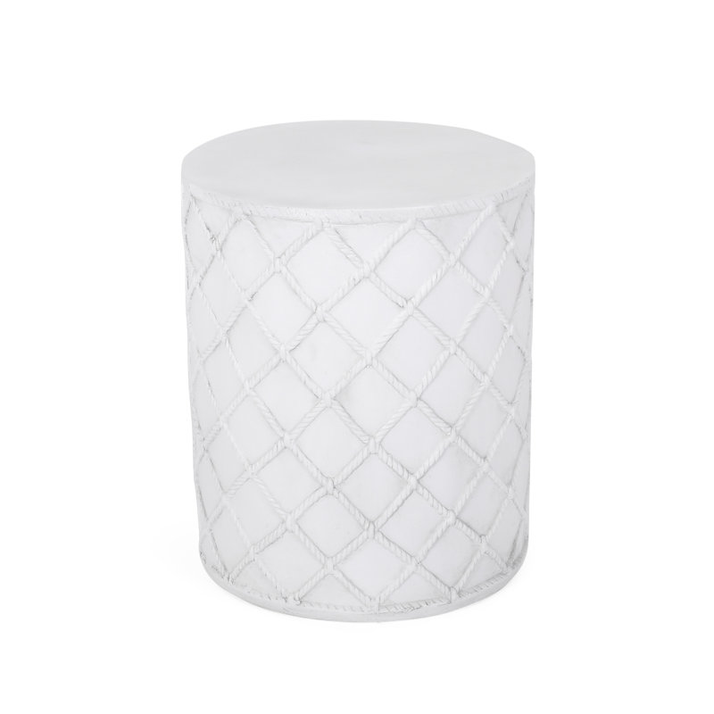 Antique White Concrete Side Table With Nautical Pattern - 15.11" W X D 18.25" H Ready To Use Stylish Lightweight End Rope Accent Height No Assembly Needed