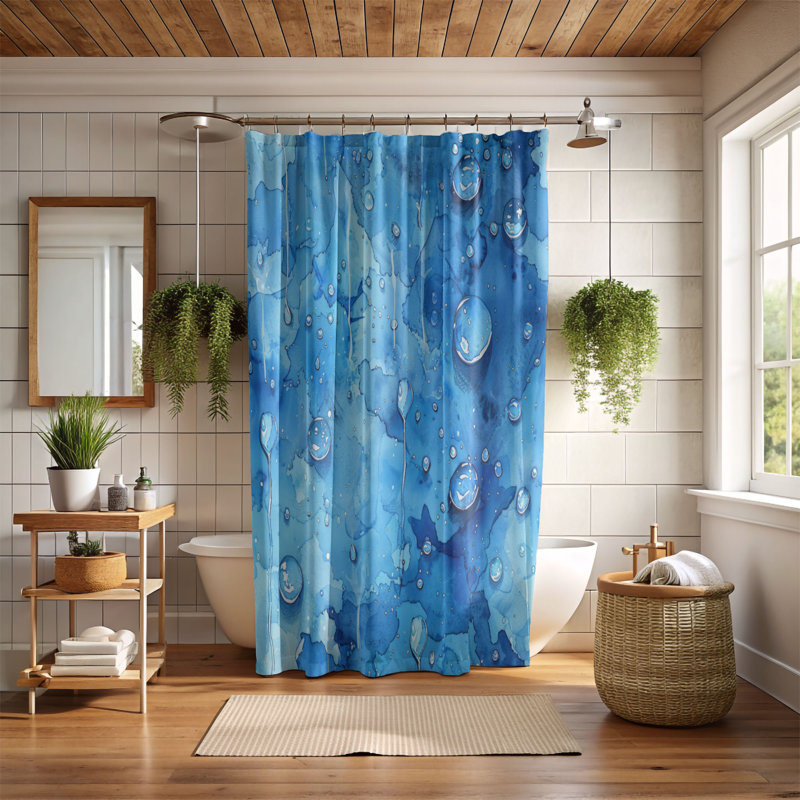Rideau de douche Raindrop Blues - Premium, H 74 po x l 71 po