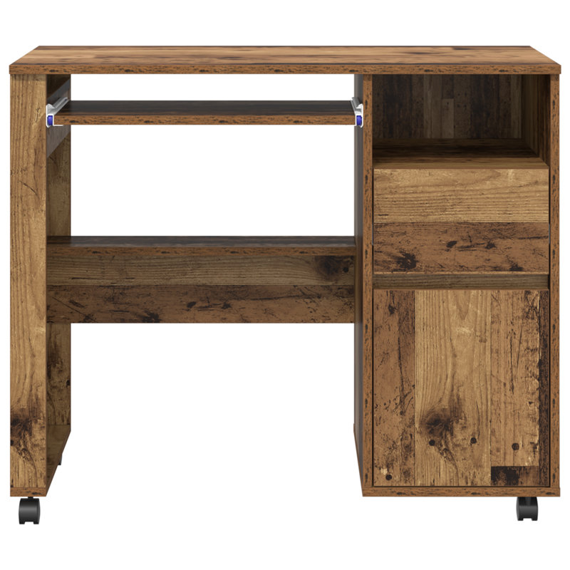 Computer Desk Engineered Wood Compact Drawers, Old Wood