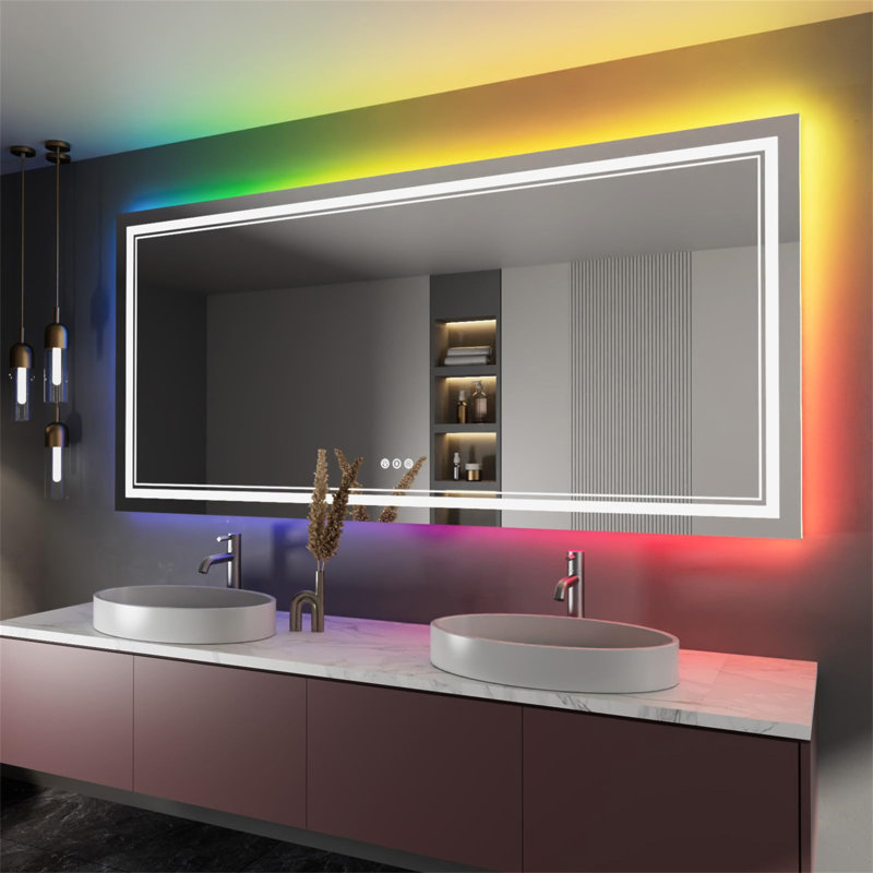 Miroir de salle de bain 48 po x 30 po à DEL sans cadre, miroir intelligent, rétroéclairage RVB, 48 po x 30 po