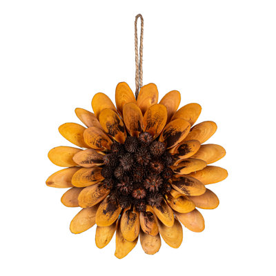 Harvest Blossom Wreath, Wood Curl Sunflower, 8"