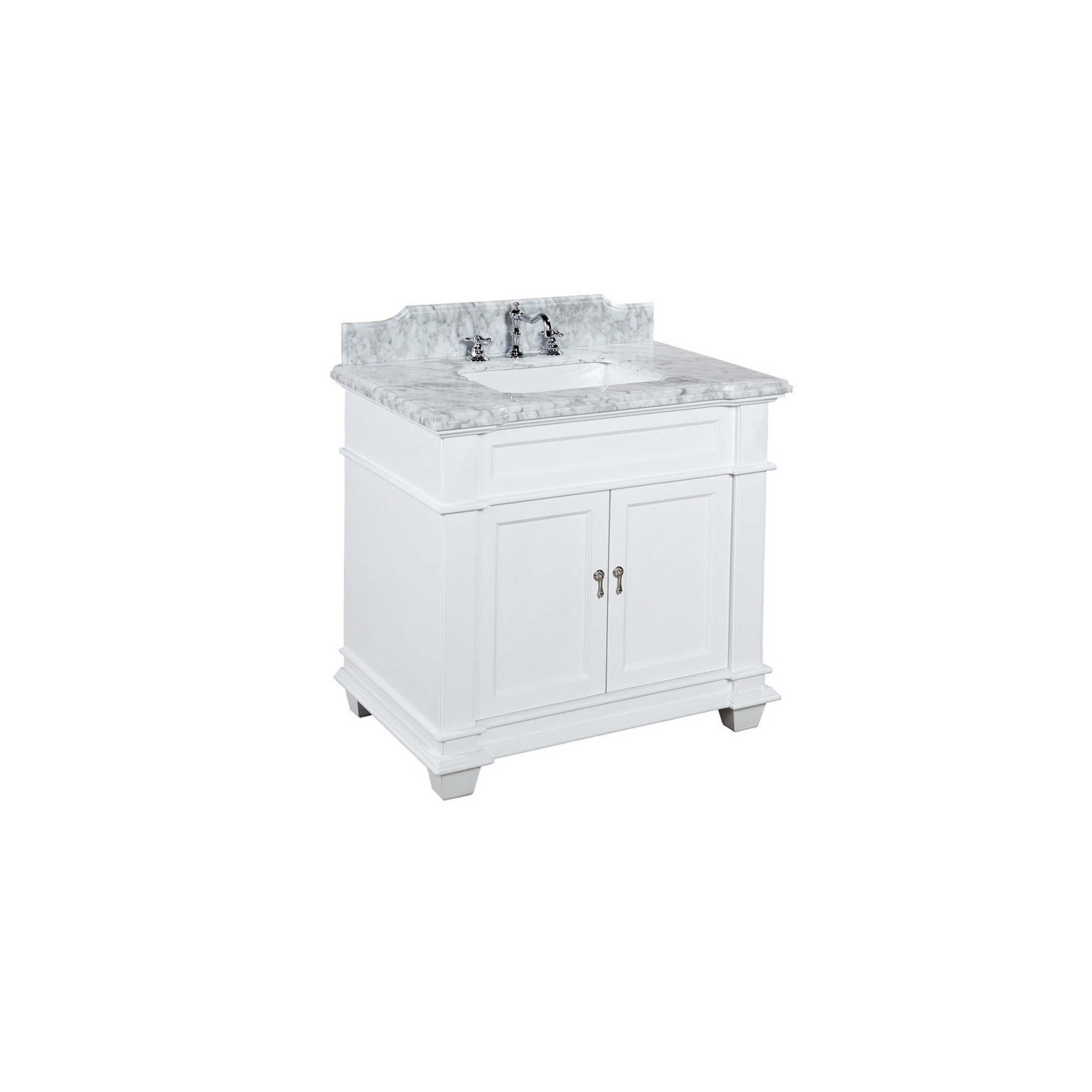 Ensa 36'' Single Bathroom Vanity, White, Carrara Marble