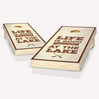 Ensemble de jeu de cornhole en bois de rose avec lumières à trou 2 'X 4' Life Is Better At The Lake Rosewood