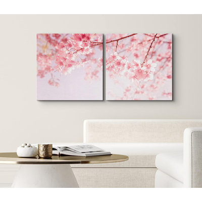 Fleurs de cerisier avec effet bokeh sur toile, 2 pièces
