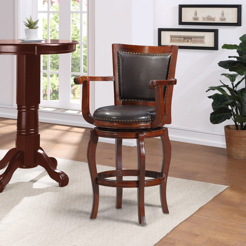 Greer Swivel Bar Stool, Cherry, Bar Stool (29" Seat Height), Dark Brown