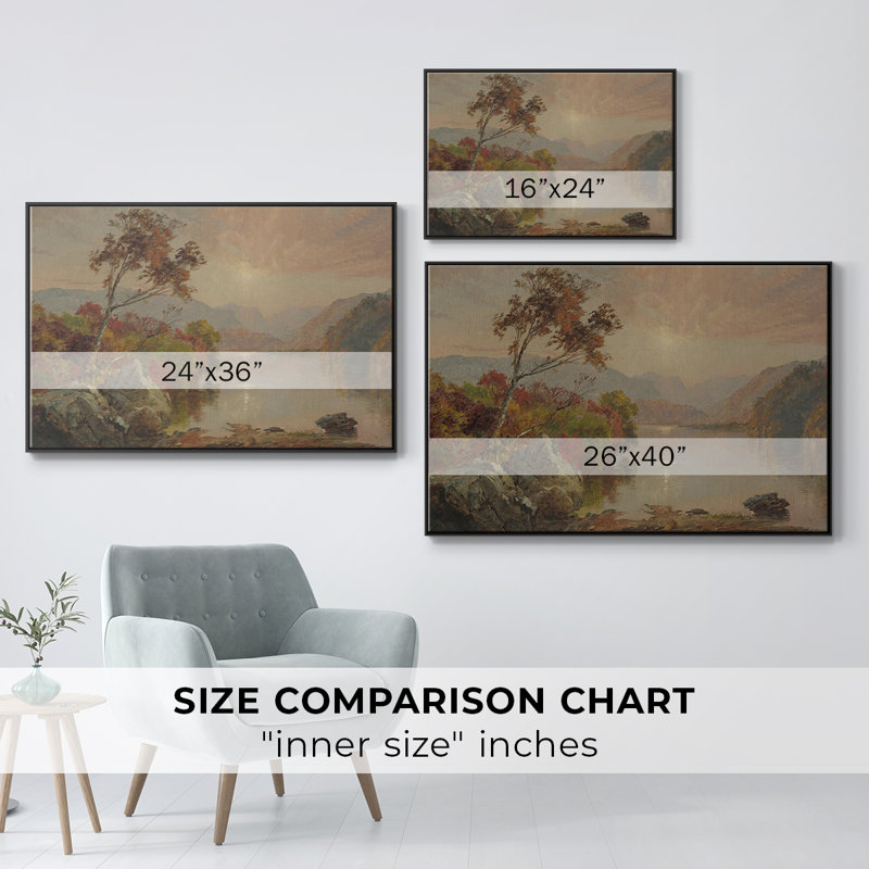 Paysage rétro - DCXII, Toile avec cadre flottant noir, H 25 po x l 37 po x P 2 po