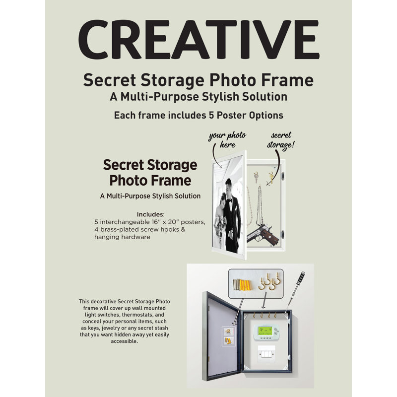 Art mural argenté avec rangement secret - 17 po x 21 po - Cadre argenté
